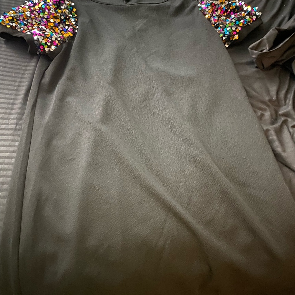 Black Dress with Colorful Beaded Sleeves
